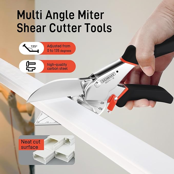 TOWOT Multifunctional Trunking Miter Shears for Molding and Trim Cutter,Adjustable at 45 To 135 Degree With Safety Lock Hand Tools for Cutting Plastic, PVC and Molding Trim, with Replacement blades