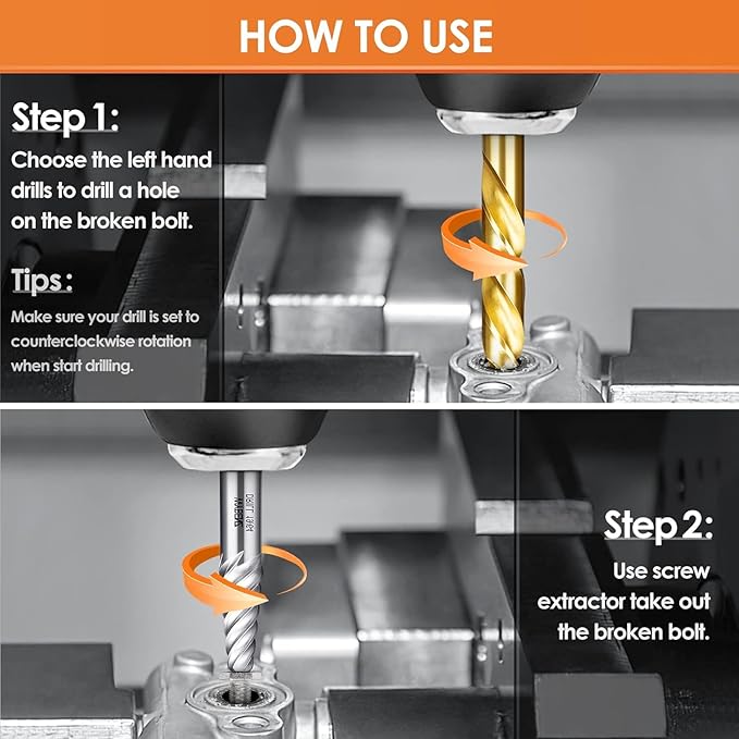 Screw Extractor Drill Bit Set,Chrome Molybdenum Alloy Steel Screw Remover for Removing Stripped Screws and Broken Bolts Ez Out Stripped Rounded-Off Damaged Bolts Screws&Studs Removal Tool