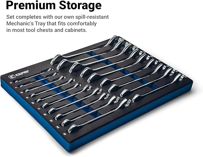 Capri Tools Angle Open End Wrench Set, 30째 and 60째 angles, 1/4 to 1 in. SAE, 13-Piece with Mechanic' Tray