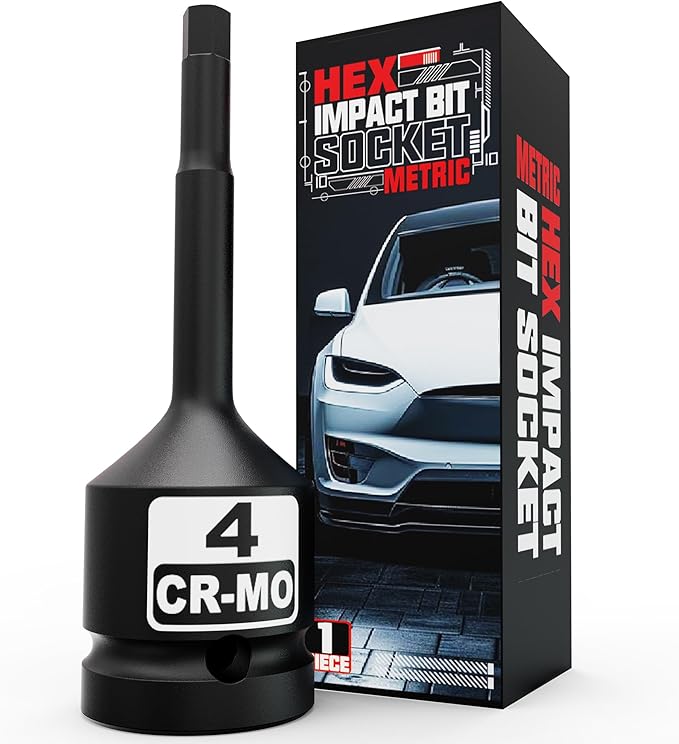1/2" Drive 4 mm Hex Impact Bit Socket, H4 Allen Bit Socket, Metric, Cr-Mo Steel, Automotive Repair Industrial Maintenance and DIY Enthusiasts Alike