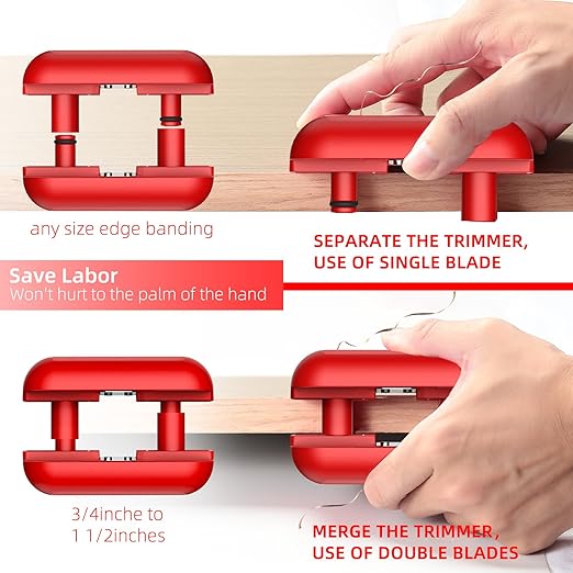 GSCIT Club Banding Trimmer with Tungsten Carbide Blades, Hand Planer Edge Bander for Burrs, Wood Chamfering Fillet Scraper, Edge Banding Cutter for PVC ABS Melamine (Red)