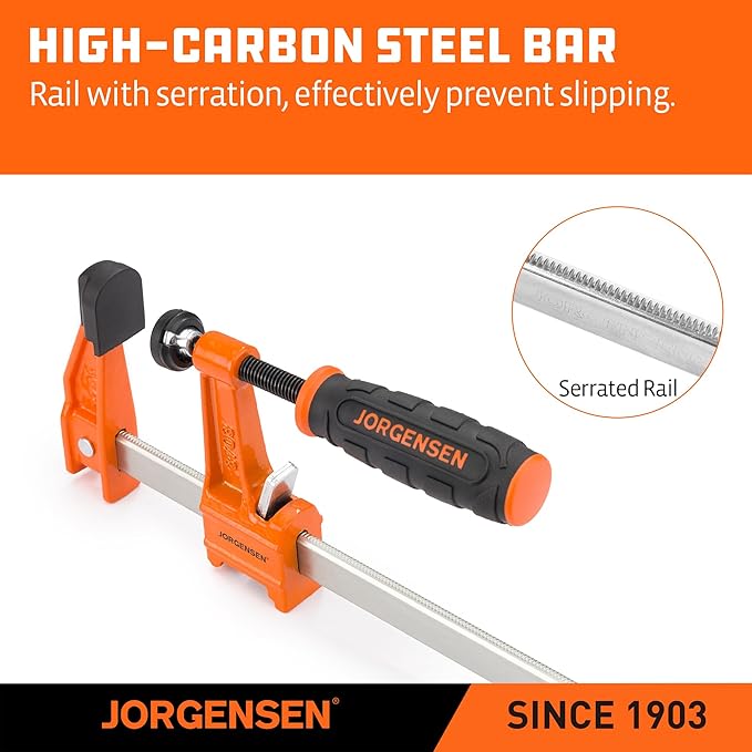 JORGENSEN 4-pack Steel Bar Clamps Set, 6 inch & 12 inch Medium Duty F-Clamp - 600 Lbs Load Limit for Woodworking