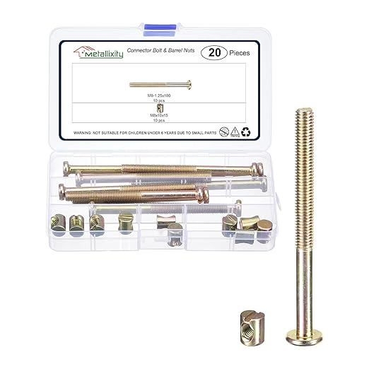 METALLIXITY Furniture Crib Screws Replacement Set(M8-1.25x100mm) 20Pcs, Connector Bolt M8 Screw Barrel Nuts Binding Screws, for Chair Cabinet Bed, Yellow