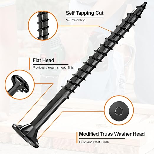 #8 x 2” Deck Screws, 100Pcs Star Drive Wood Screws, Rust Resistant Timber Screws for Timber/Log/Landscaping Wood, T20 Star Bit Included, Black