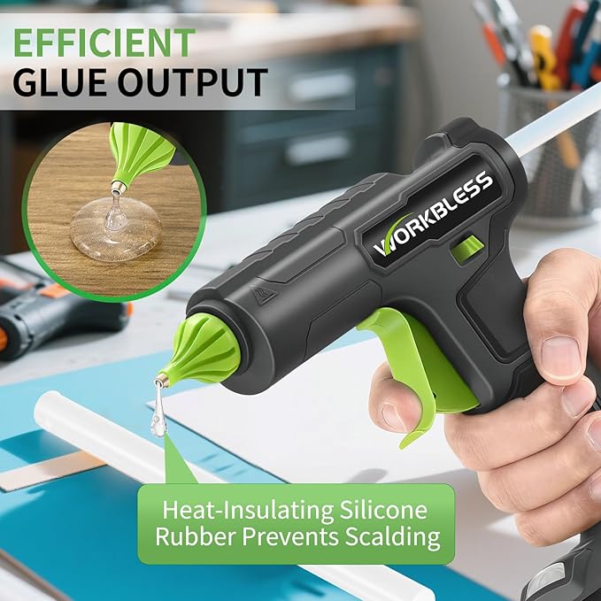Cordless Hot Glue Gun Full Size,Hot Glue Gun with 20V 2000mAh Battery & 30pcs 11mm Clear Glue Sticks, Heavy and Duty Hot Glue Gun for Arts, Repair, Wood Working, Leak-Proof Nozzle