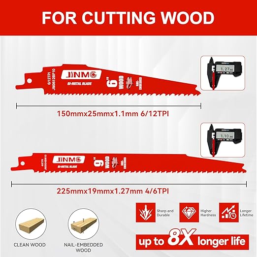 6 Piece Reciprocating Saw Blade Set - for Nail-Embedded Wood and Metal Cutting/Demolition Applications - Variety of TPI, 6 and 9 Inch Lengths - Compatible with Diablo Bi-Metal Blades DS006S