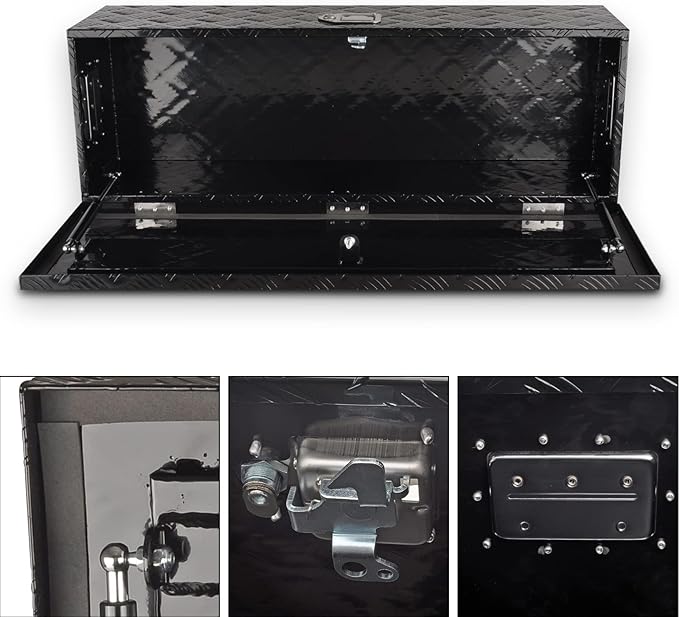 39 Inch Heavy Duty Aluminum Truck Bed Tool Box, 5 Bar Tread Storage Organizer, Lock & Keys, Black (39"x13"x10")