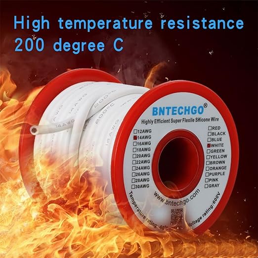 BNTECHGO 14 Gauge Silicone Wire Spool 25 ft White Flexible 14 AWG Stranded Tinned Copper Wire