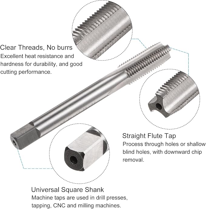 uxcell Tap and Drill Bit Set, 3/8-24 UNF Thread Tap & 1/3" Black Oxide Twist Drill Bit, Straight Flute Tap Tapping Threading Repair Tool Kit