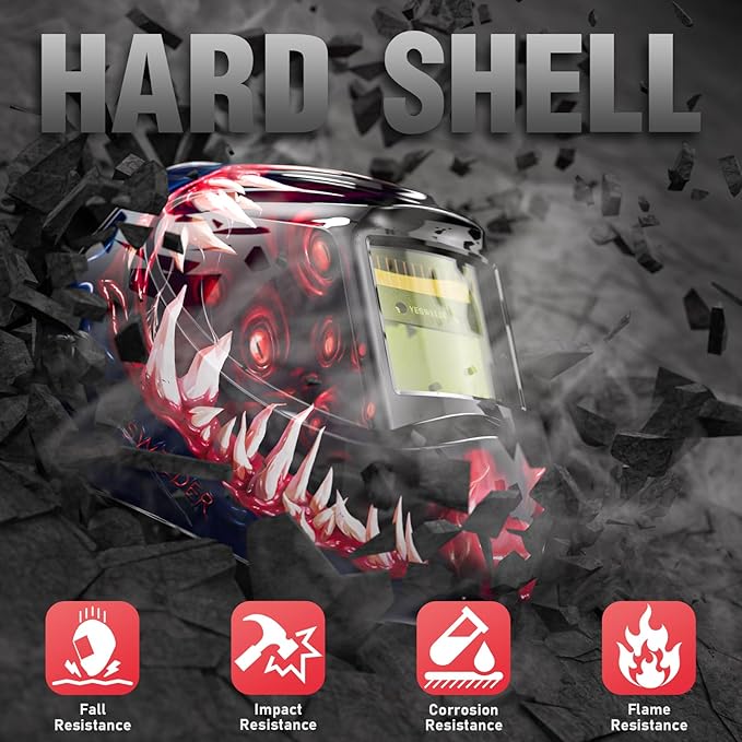 YESWELDER Auto Darkening Welding Helmet, Blue Light Blocking, 1/1/1/1 True Color Solar Powered Welding Hood with 2 Arc Sensors, Wide Shade 3.5/9-13 Welder Mask for TIG MIG ARC and Grind