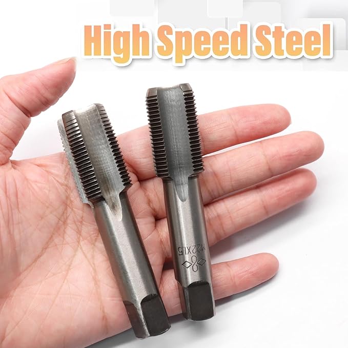 Qjaiune 2pcs M22x1.5 Tap, M22 Metric Thread Right Hand Tapping Tool, HSS Thread Milling Taps (M22 x 1.5, 1 Pair)