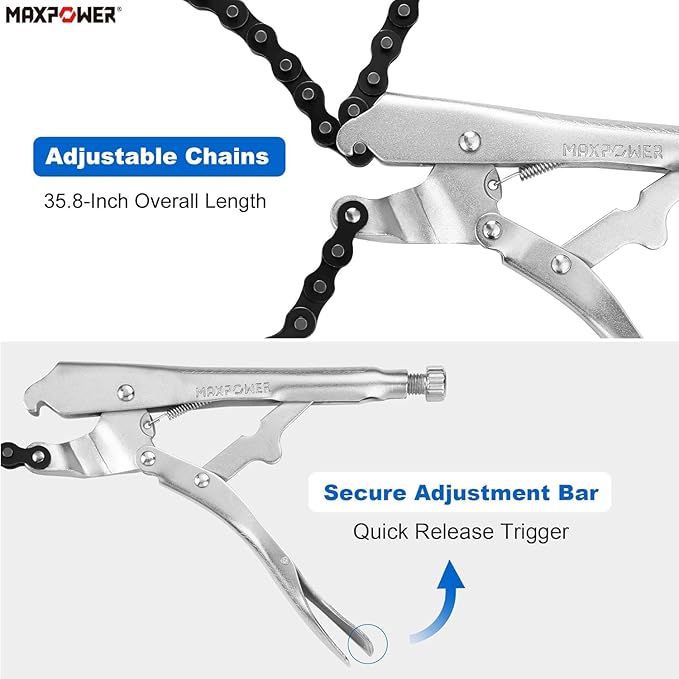 MAXPOWER Locking Chain Clamp, 9-Inch Locking Chian Pliers with 35.8-Inch Chain, 2 Pack