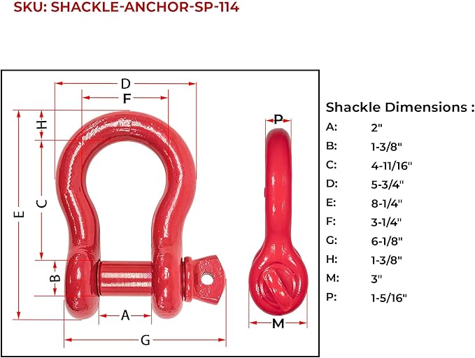Mytee Products 1-1/4" Anchor Shackle Forged Carbon Steel w/Alloy Screw Pin WLL # 12.0 Tons 24,000 lbs Double Rust Protection Heavy Duty D Ring Shackle for Towing, Rigging & Vehicle Recovery (2 Pack)