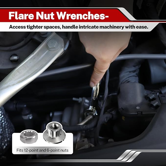 BILITOOLS 12-Piece Flare Nut Wrench Set, Metric & Standard, 12-Point Line Wrench Set 6 to 21mm & 1/4" to 7/8", Cr-V Steel