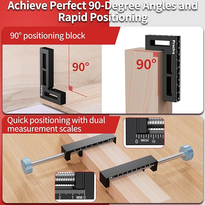 Preciva Corner Clamps for Woodworking, 90 Degree Positioning Squares with 4 C-Clamps, High-Strength Aluminum Alloy for Perfect Right Angle on Cabinets, Frames, Drawers (black-1)