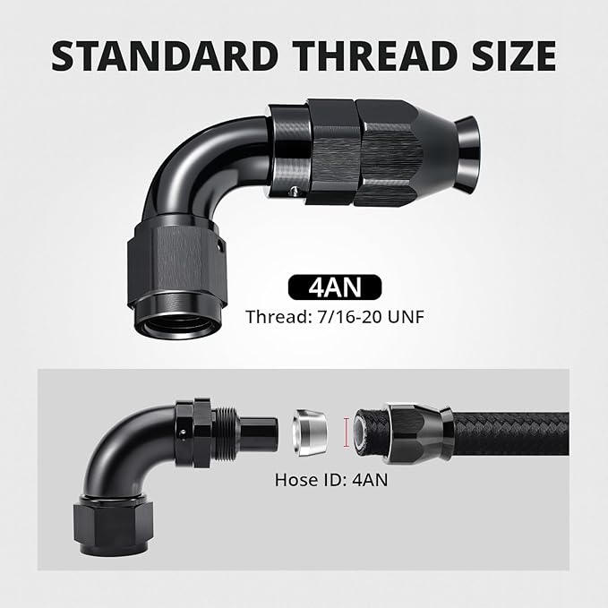 EVIL ENERGY 6AN 45 Degree PTFE One Piece Full Flow End Hose Fitting Aluminum Black 2PCS