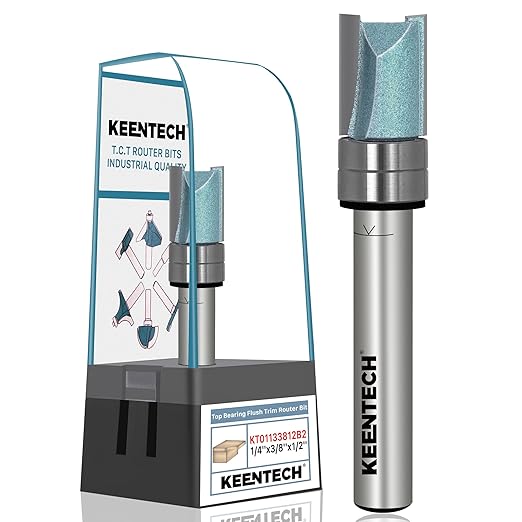 KEENTECH Router Bits 1/4" Shank, Flush Trim Router Bit, Top Bearing Carbide Tipped Pattern Bit, Wood, 1/4"(Shank)*3/8"(Dia.)*1/2"(Depth)