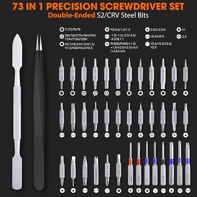 73 in 1 Precision Screwdriver Set, Small Mini Micro Screwdriver Set for DIY PC Computer Electronics, Magnetic Professional Repair Hand Micro Tool Kit Gift