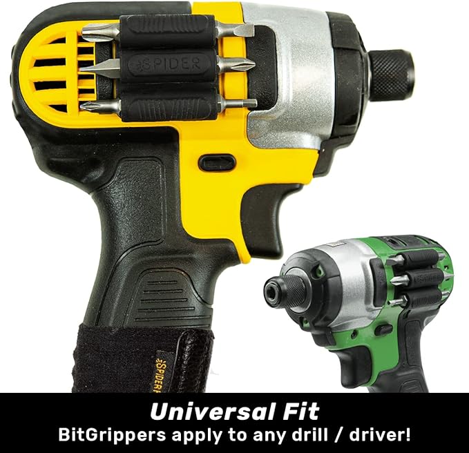 Spider Tool Holster - BitGripper v2 - Pack of Two - High Strength 3M Adhesive Drill add-on for Easy Access to six Driver bits on The Side of Your Power Drill or Driver!