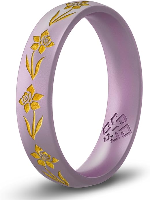 Knot Theory Birth Flower Silicone Ring for Women - 4mm Comfort Fit Wedding Band Engagement Ring