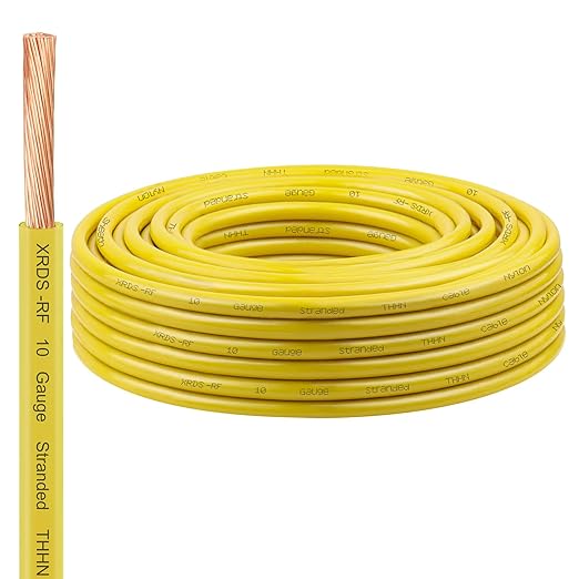 XRDS -RF 10 AWG Stranded THHN Wire ??Yellow, 50FT ??Oxygen-Free Copper Electrical Wire with Nylon Jacket ??Building Wire for Conduit, Industrial, Commercial, and Residential Use