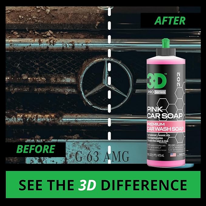 3D Pink Car Soap ??16 oz |pH Neutral Car Wash Soap with High Suds & Cherry Scent | Scratch-Free, High Gloss Shine | Safe on Wax & Sealants | Weekly Car Care