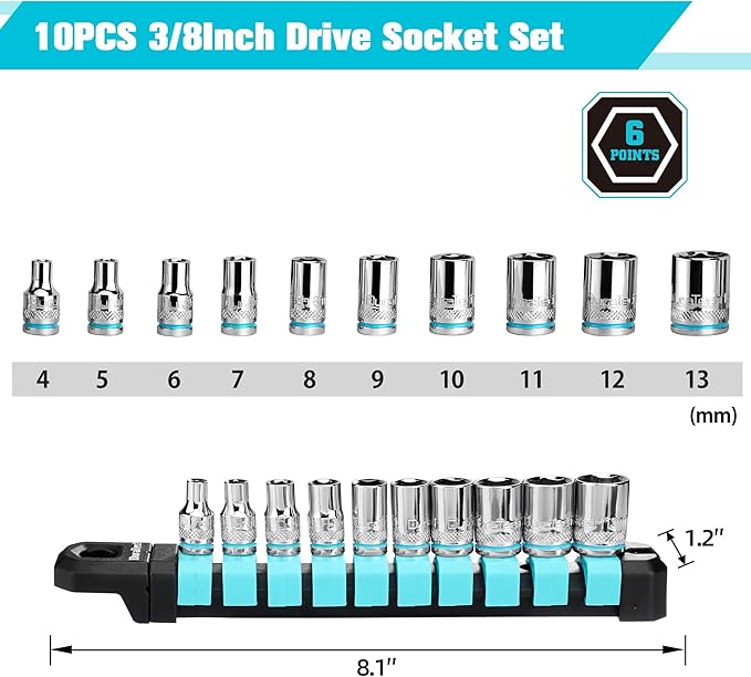 DURATECH 1/4" Drive Socket Set, Metric Socket Set 10PCS, Mechanic Metric Socket Sets with Storage Rack, 6-Point Shallow Socket Set, 4mm, 5mm, 6mm, 7mm, 8mm, 9mm, 10mm, 11mm, 12mm, 13mm