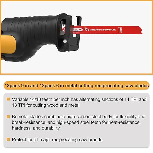 13 Pack 9 in 14/18 TPI and 13 Pack 6 in 14/18 TPI Bi-Metal Reciprocating Saw Blades for Automobile Dismantling Metal Steel Cutting Non-Stick Coated for Less Heat for 1/16-5/16 Medium Metals