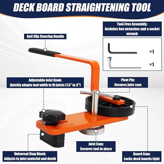 Deck Board Bending Straightening Tool, Adjustable Leverage Bender Fits for Composite & Hardwood Decking, Easier Deck Straight Installation竊똄quipped with an Allen wrench