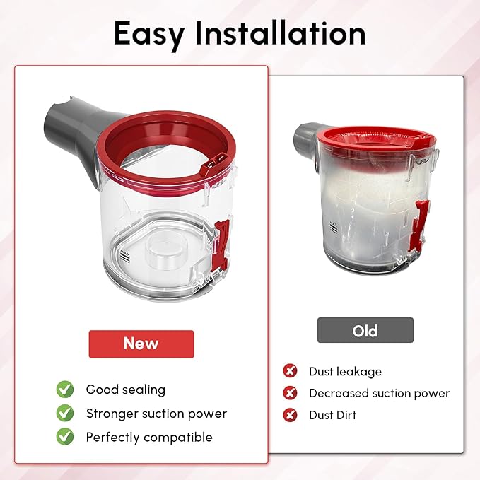 Dust Bin Replacement Parts for Dyson,For V7 V8 SV10 SV11 Detect Slim, Vacuum Cleaner Canister Bin Accessories Part,Clear Bin Attachments Can Hold Animal Pet Hair l.No.967699-01