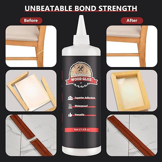 Wood Glue, Strong Glue for Woodworking, Waterproof Clear Wood Glue for Furniture Heavy Duty, Interior & Exterior Furniture Glue for Crafts, Baseboard, Cabinets, Door (500g)