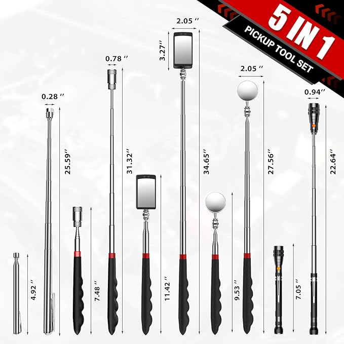 Gifts for Dad, Telescoping Magnetic Pick Up Tool Set, Stocking Stuffers for Men, Extendable Magnet Flashlight with Inspection Mirror, Flexible LED Flashlight,Christmas Gifts for Men, Women
