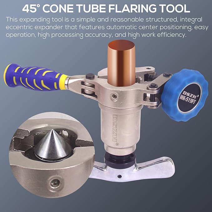 Accurate 3-IN-1 Tube Flaring Tool Kit, Eccentric Expander 45째 Cone Tubing Flaring Tool, Include Cutter Deburring Tool, HVAC Refrigeration Tools for Copper/Soft Pipe Flaring 1/4-3/4 Inch O.D. Tubing
