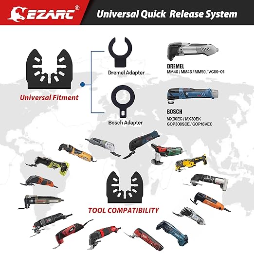 EZARC Japanese Tooth Oscillating Saw Blades, 20 PCS Arc Edge Oscillating Multitool Blades Clean Cut for Wood and Plastic, Universal Quick Release Multi Tool Blades Kits