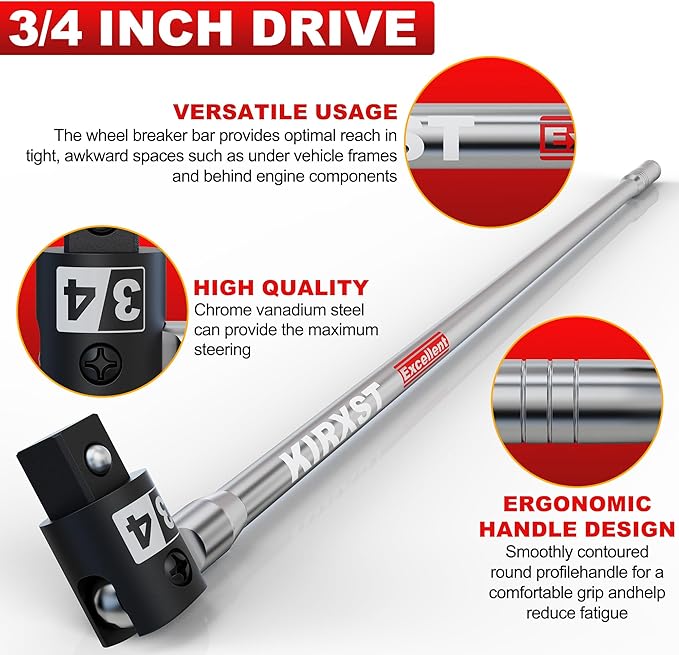 32-Inch 3/4??Drive Breaker Bar, Heavy Duty Extension Breaker Bar, 250째 Rotatable Head, Premium Chromium Molybdenum Steel, Mechanical Work, Automobile and Motorcycle Maintenance and Repair