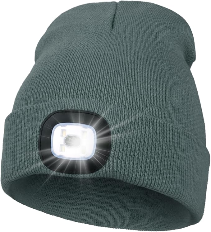 MELASA Unisex Hat with Light, USB Rechargeable Hands Free Headlamp LED Beanie, Winter Gifts for Men Dad Father Husband Him