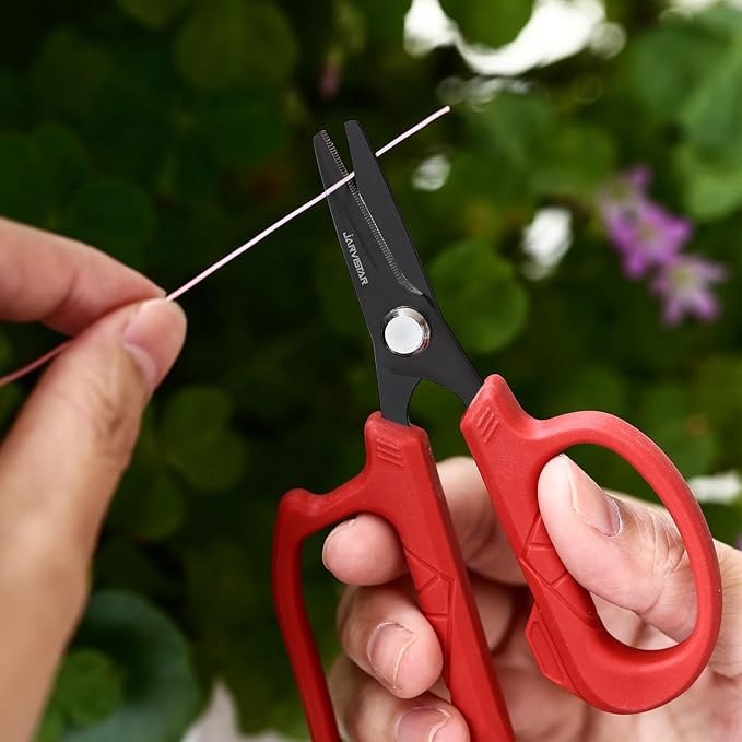 JARVISTAR 4.65" Fishing Scissors - Heavy Duty Line Cutter with Spring Clip Keychain, Dual Serrated Stainless Blades - Cuts Braided, Mono & Fluorocarbon Lines for Saltwater & Freshwater Red