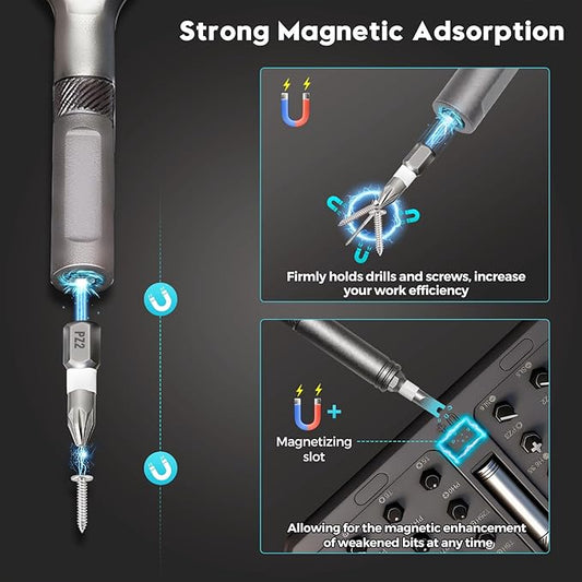 42 in 1 Magnetic Screwdriver - Multi Bit Ratchet Screwdriver Set: T Handle Ratchet Screwdriver Set with Storage Case for Computer, Eyeglass, Bicycles, Ring Doorbell, Furniture and DIY,Grey