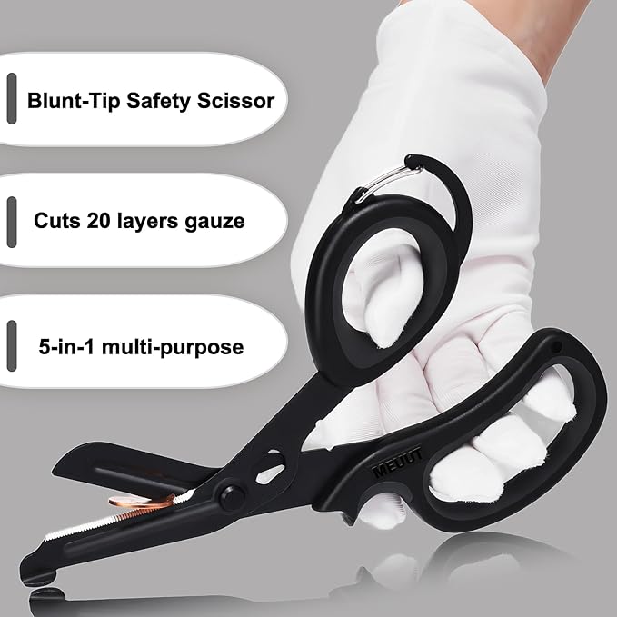 MEUUT 2 Pack Medical Scissors Trauma Shears with Carabiner design, 7.5" Fluoride Coated Non-stick Blades Bandage Scissor for Nurses, EMT, Household, outdoors