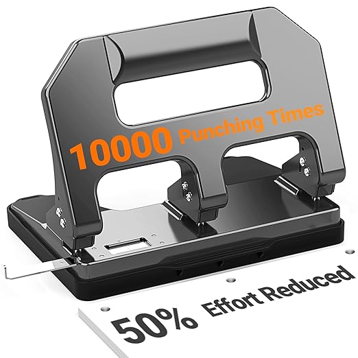 AFMAT Heavy Duty 3 Hole Punch, 3 Hole Puncher for Binder, 40-Sheet Three Hole Punch w/ 10000+ Uses, Metal Hole Puncher 3 Ring, 50% Reduced Effort, 9/32inch Hole, Bulit-in S.S. Paper Guide HPX1 (Gray)