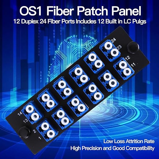 VFLTOOL 4PCS 12 Duplex LC Adapters LGX Footprint Fiber Patch Panel Loaded 24 Fiber Ports Couplers Enclosure - LC UPC Blue Compatible with SingleMode Multimode|1.25G/10GB OS1-2/OM3