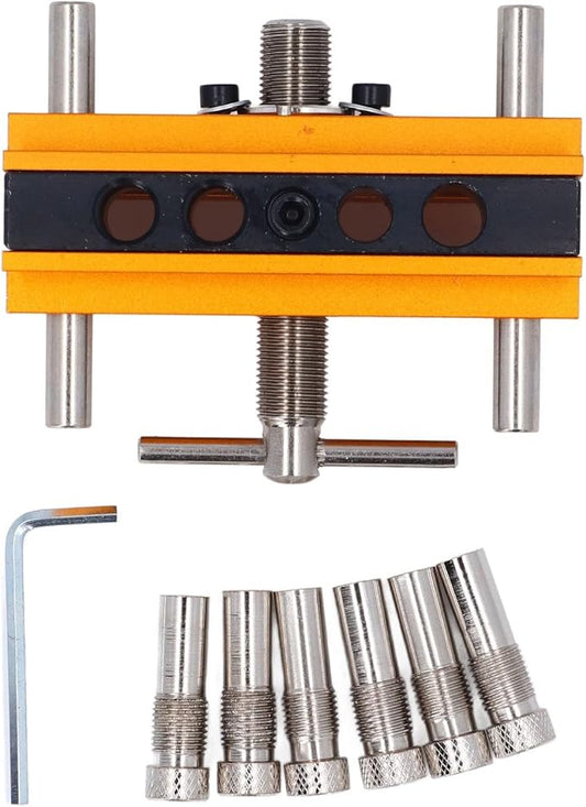 Self Centering Doweling Jig Kit Metric Adjustable Width Dowel Jig Kit for Straight Holes, Biscuit Joiner Set, 6 Bushings Power Tool Accessory Jigs for Straight Holes (Gold)