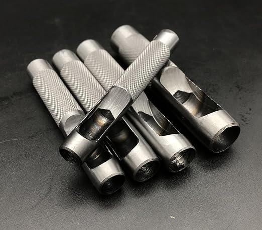 Leathe Punch Set Heavy Duty Round Hole Punch Set Leather Hole Tool,for Leather, Canvas (Silver, 6-pcs)