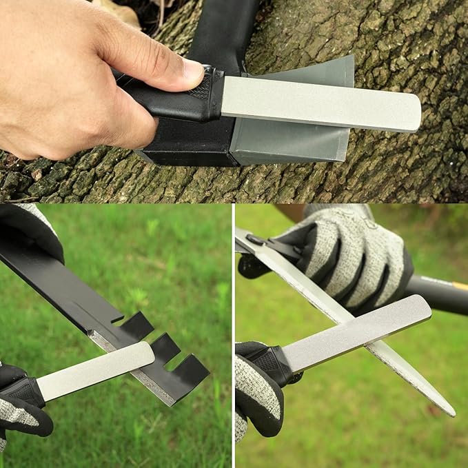 SHARPAL 127N Dual-Grit Diamond Sharpening Stone File Garden Tool Knife Sharpener with Leather Strop Coarse 325 / Extra Fine 1200 Grit for Lawn Mower Blade, Axe, Hatchet, Hedge Shears, Chisels, Drills