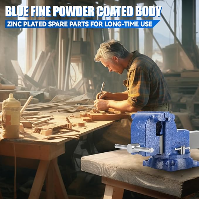 COGNATIVE 6" Heavy-Duty Bench Vise 13200LBS Stronger Clamping Force Ductile Iron Bench Vise 6 Inch 360째 Swivel Bench Vice with Anvil Blue, Include Mini Bench Vice Clamp
