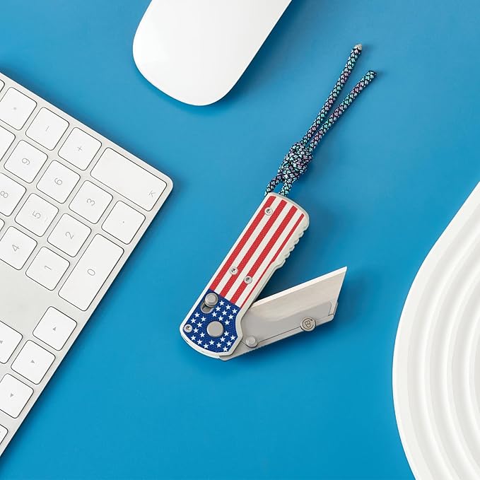 OKNIFE Otacle U1 Folding Pocket Utility Knife, Quick Change Box Cutter with Rail Lock, EDC Razor Knife with Pocket Clip for Office, Factory (Stars&Stripes)