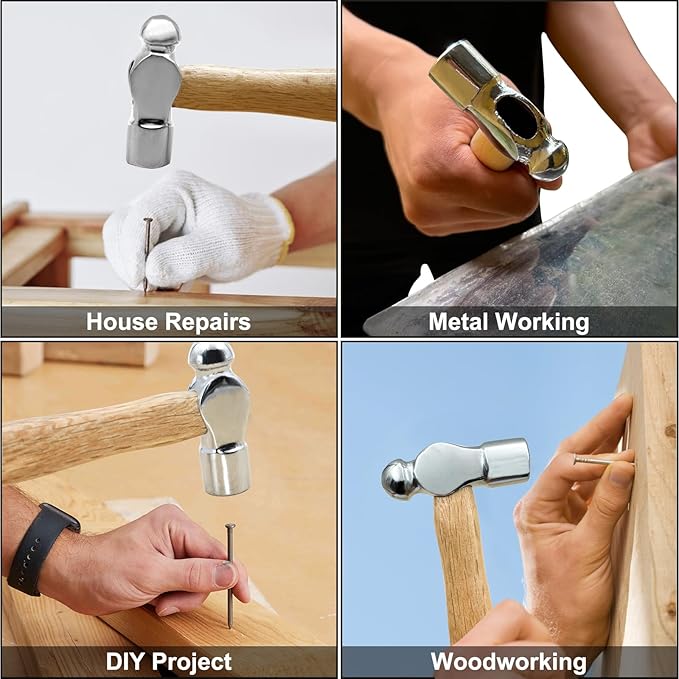 Mini Wooden Handle Round Head Hand Hammer,3 PCS Reinforced Ball Hammers,Round Head Wooden Handle,Escape Tool Hand Hammer for Prying Nails,Woodworking,Repairing,DIY