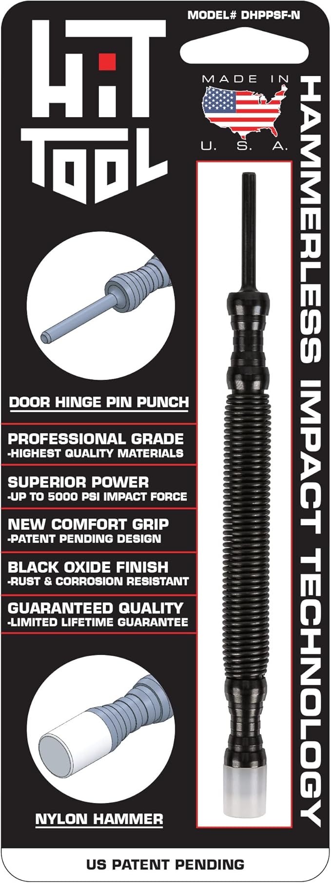 HIT Tool Door Hinge Pin Removal Tool - Spring Driven Door Hinge Pin Remover Punch and Nylon Faced Hammer