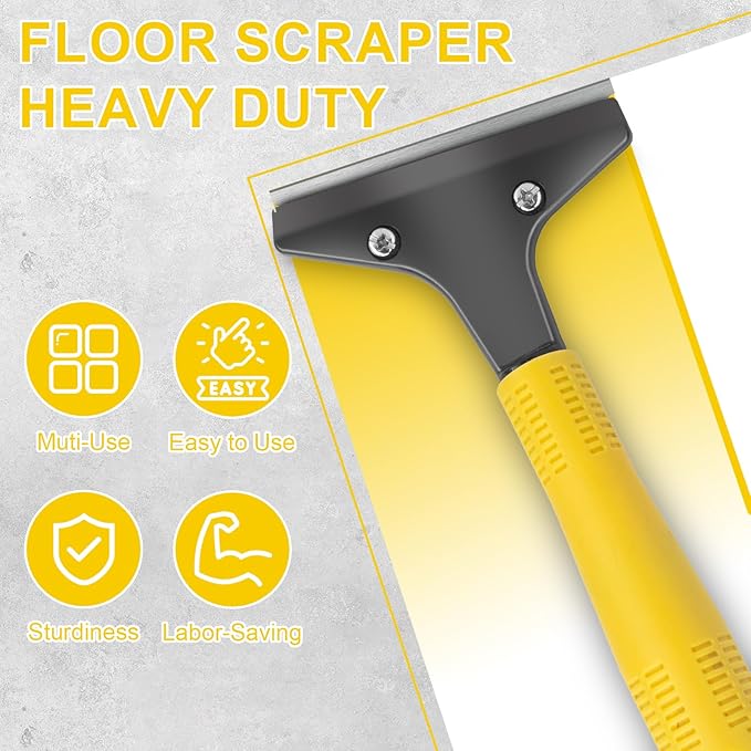 KeFanta Scraper Tool, 4" Wide Heavy Duty Floor Scraper with 45.7" Long Handle, Razor Blade Scraper for Cleaning Windows Glass Shower Gum Tile Scraper Ceiling Scraper, 10PCS Extra Metal Blades