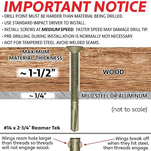 14x2-3/4 Reamer Tek Torx/Star Head Self-Drilling Wood to Metal Screws - for Flatbeds, Trailers - T-30 Torx Screw Head 1 Pound 34 Screws